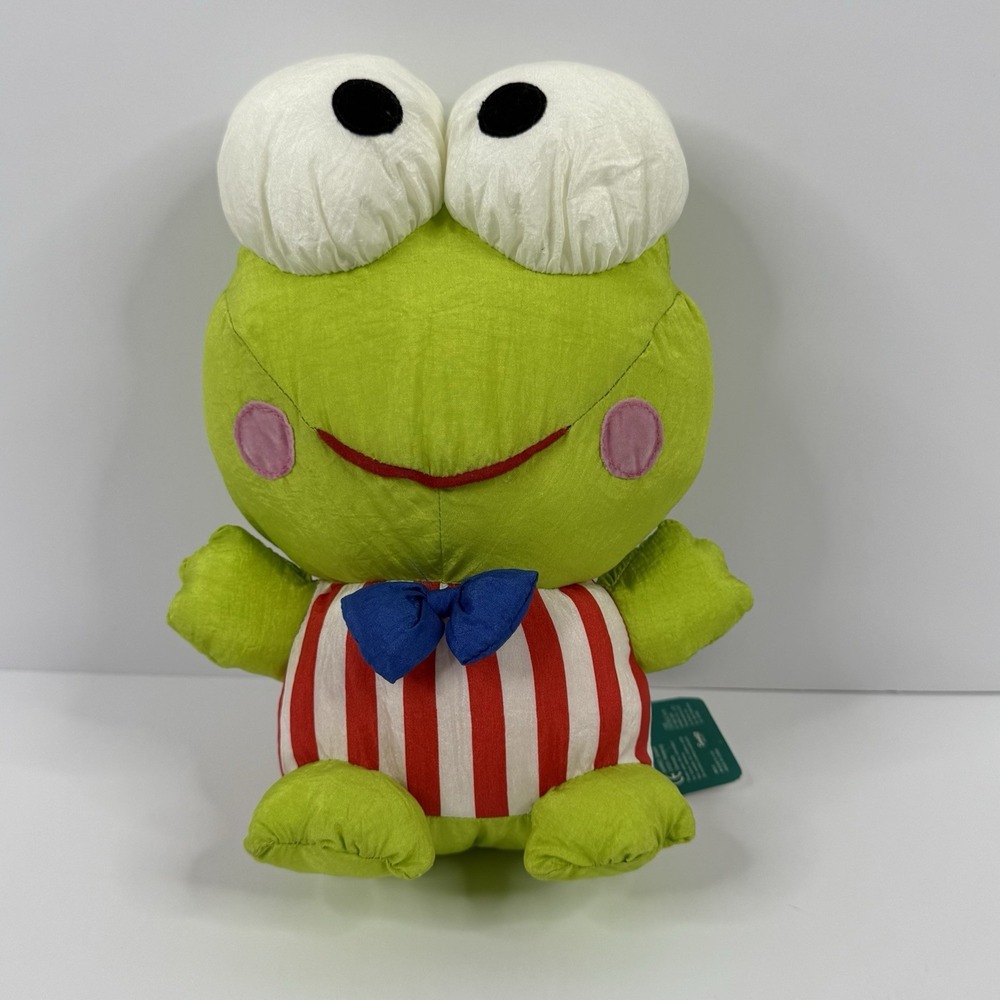 Sanrio Keroppi VTG 1997 Parachute Nylon 11" Plush Stuffed Animal Frog Bowtie NWT